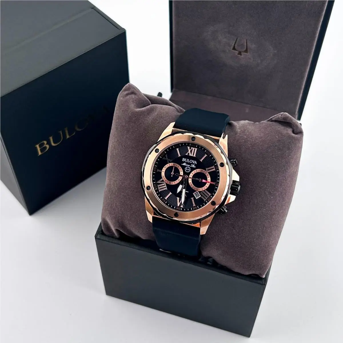 Marine Star 98B104 Men`s Black Dial Black Rubber Strap Quartz Watch 44mm by Bulova