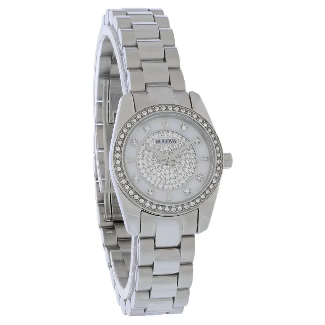 Bulova Crystal Stainless Steel Women`s Watch Mother of Pearl Dial 96X165