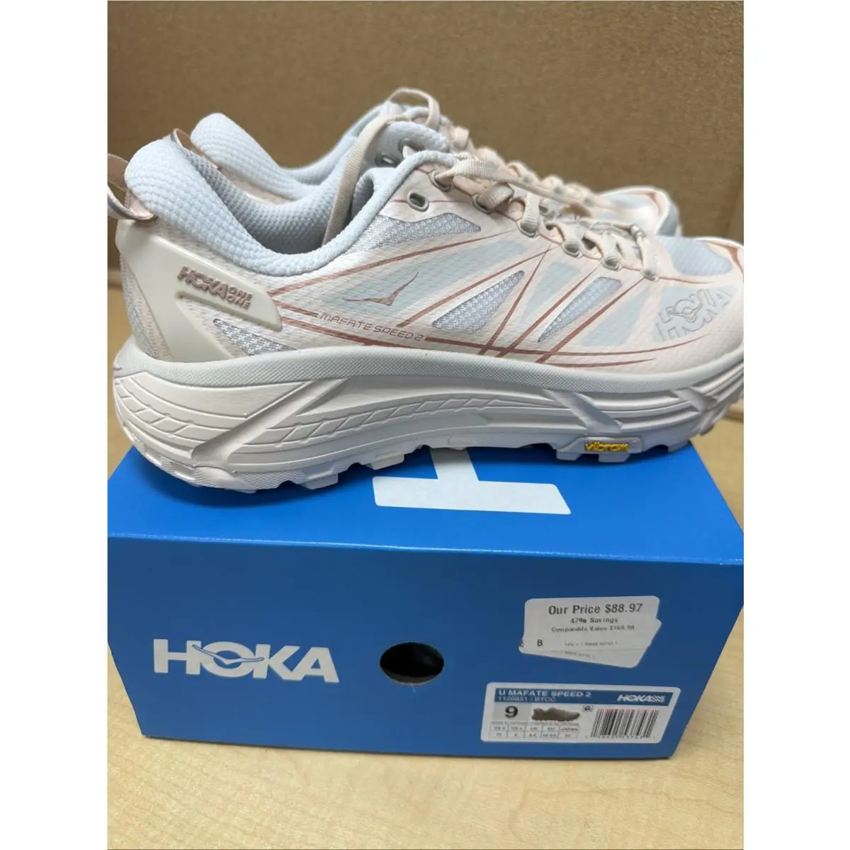 Women`s 9 M Hoka Mafate Speed 2 Trail Running Sneaker Light Peach Color