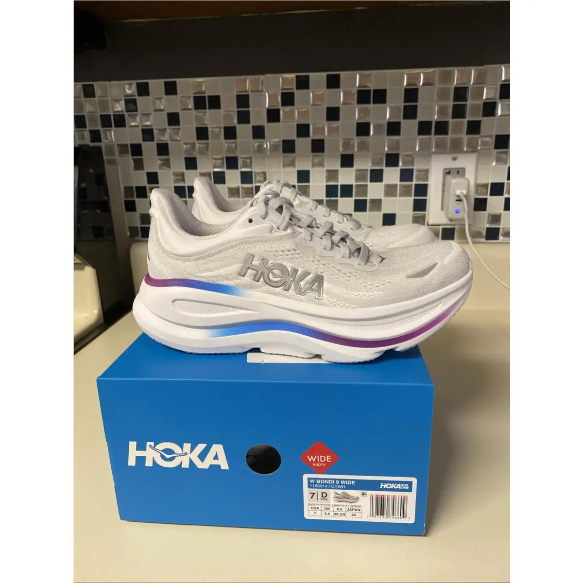 Hoka Women`s Bondi 9 Running Shoes - Cosmic Grey/white 7 Wide