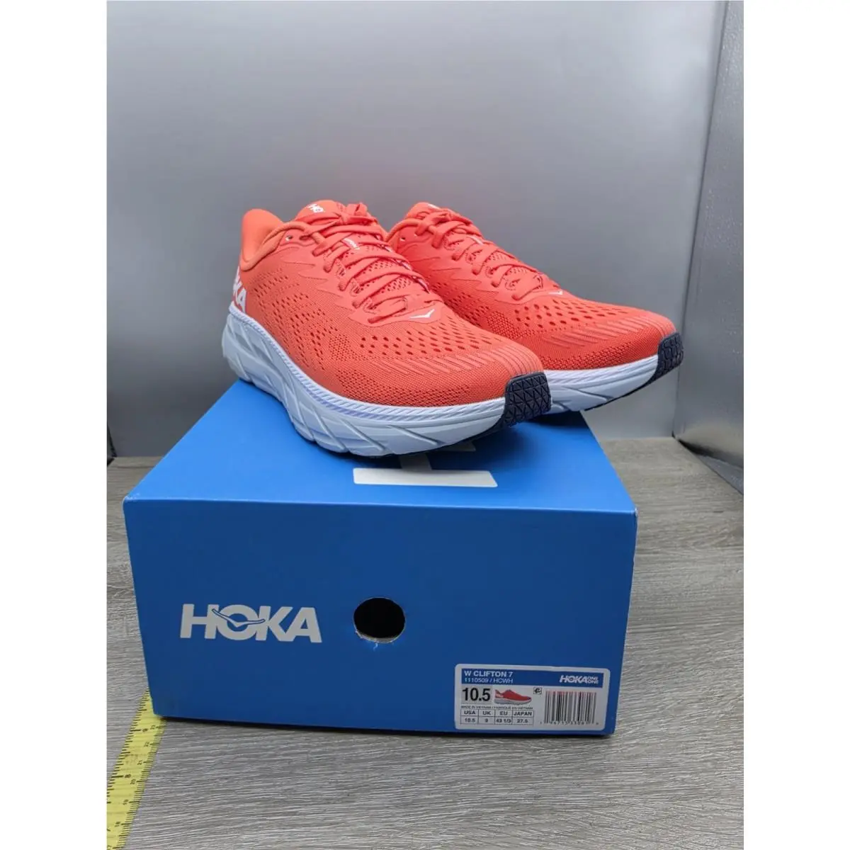 Hoka Clifton 7 Hot Coral 1110509-HCWH Size 10.5 Womens