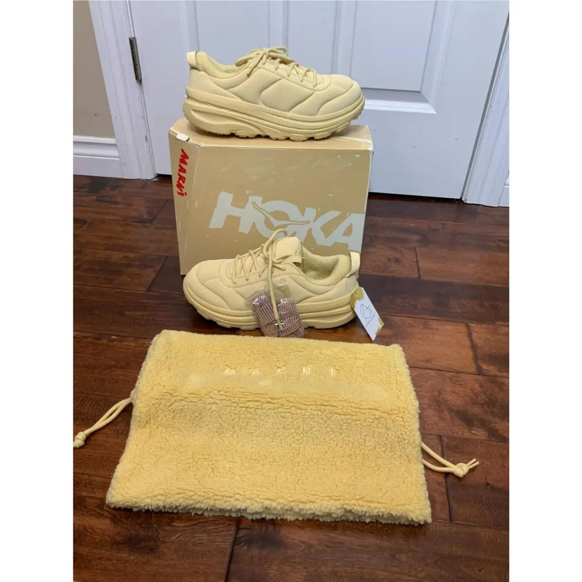 Hoka One One X Marni Bondi B3LS Shoes Yellow Straw Sneakers Size 11.5W 10.5M