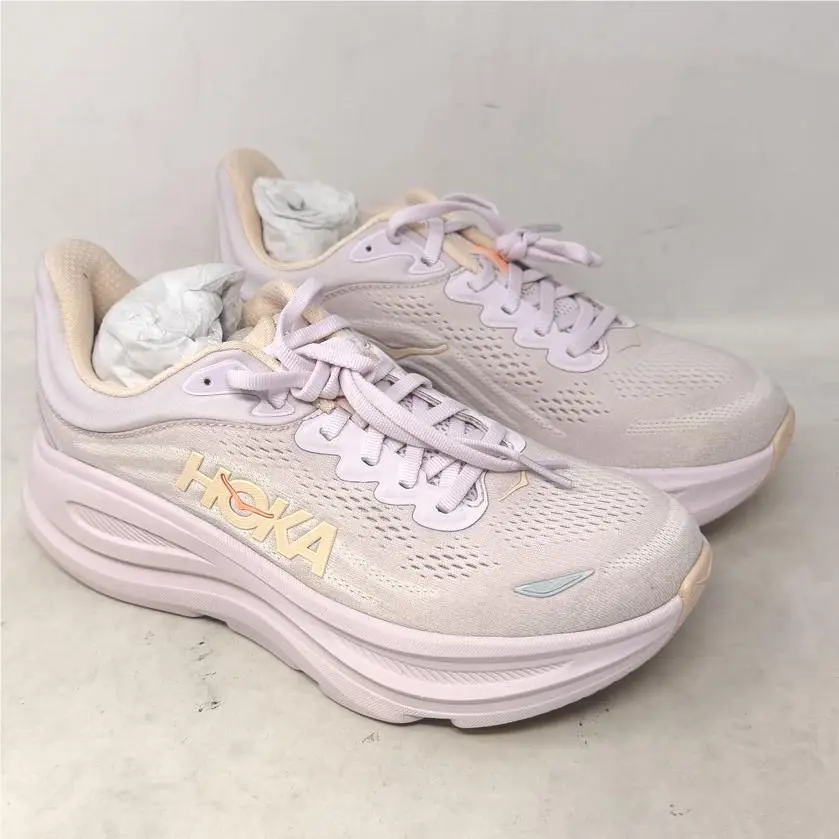 Hoka Bondi 9 Women`s Lilac Cream Tangerine Glow Running Shoes 7.5B