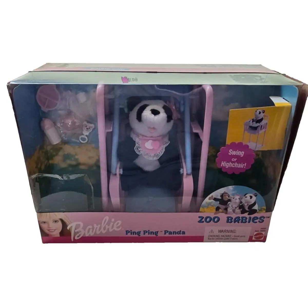 Barbie Zoo Babies Ping Ping Panda 2000 Mattel Swing Highchair Nrf 28934