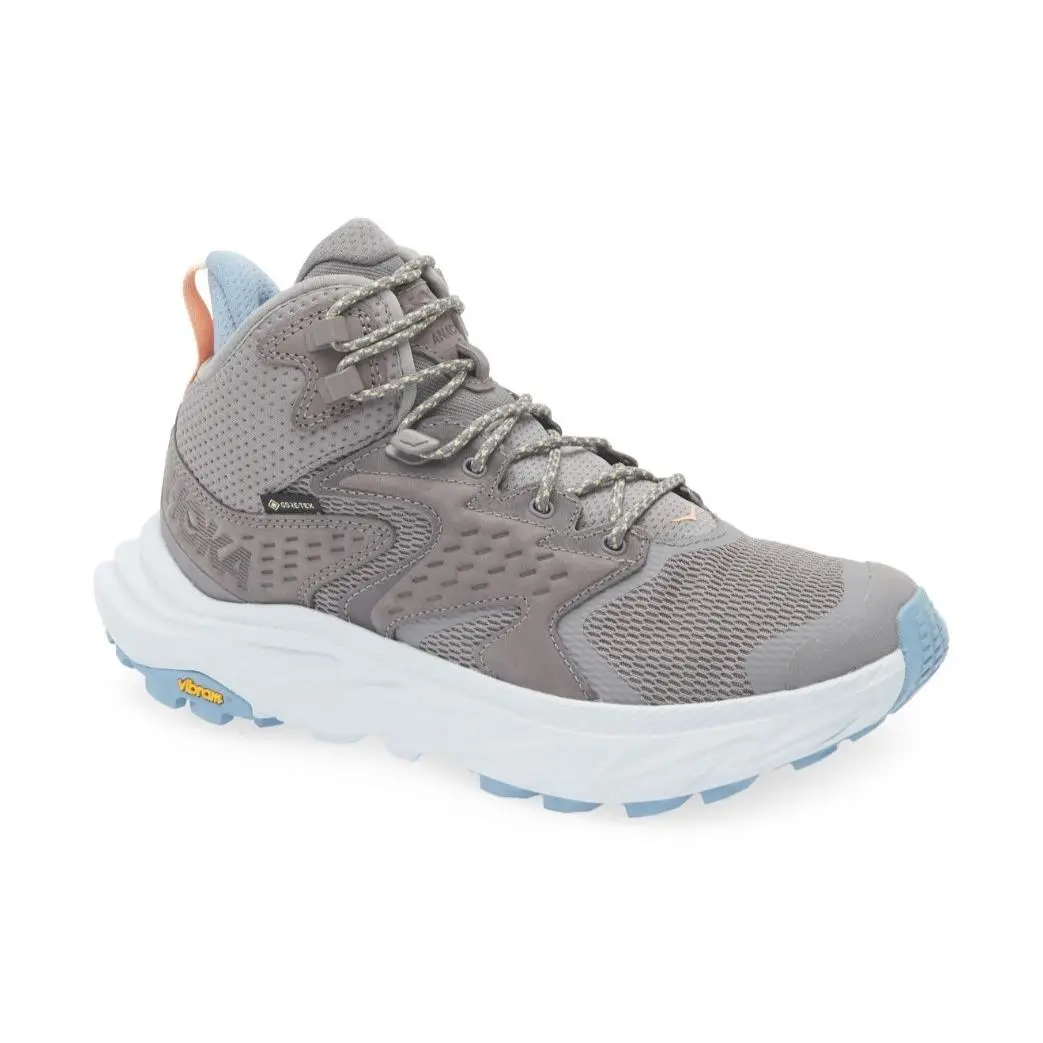Hoka One One Women`s Anacapa 2 Mid Gtx Waterproof Hiking Boot Grey Blue Size 9
