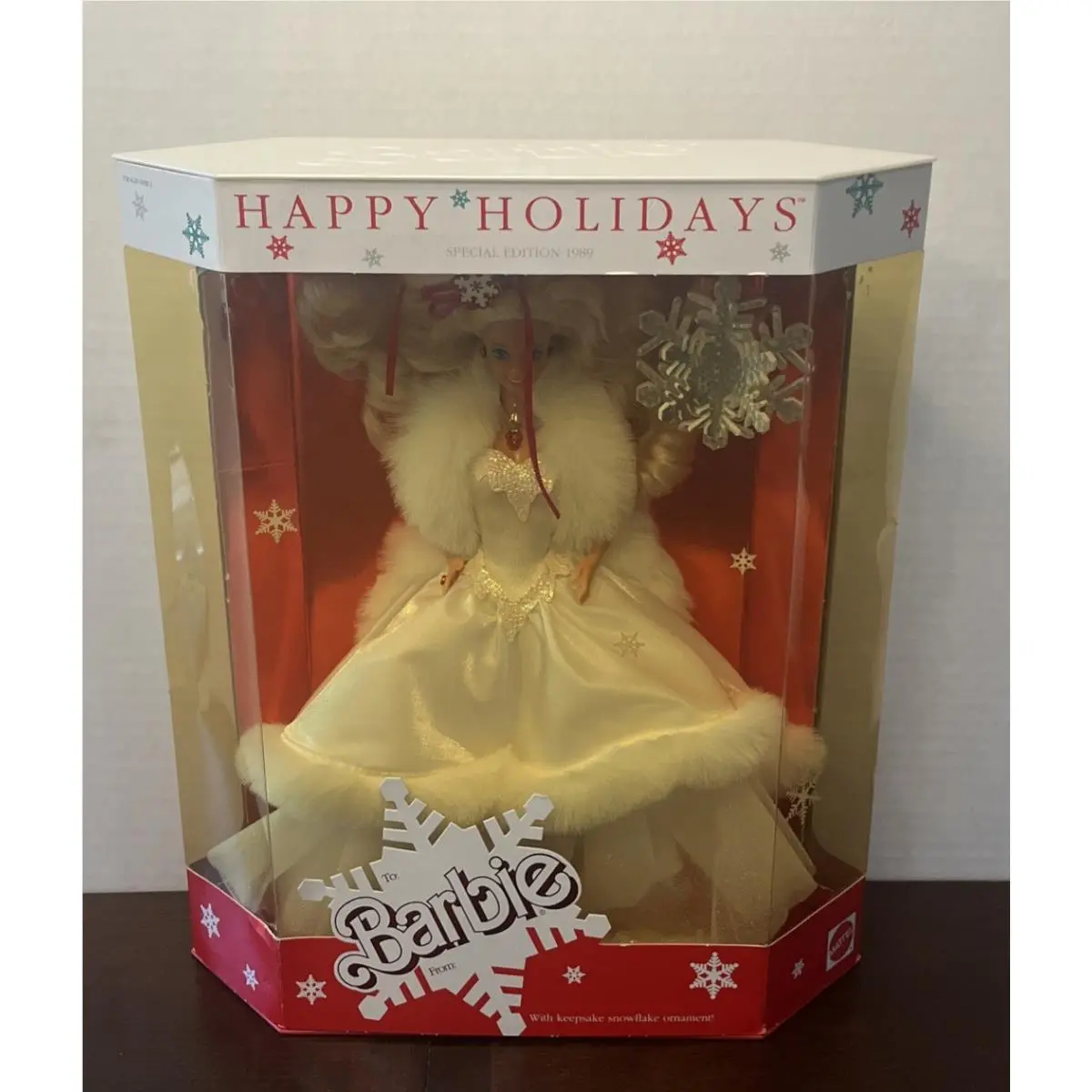 Vintage 1989 Mattel Barbie Dollspecial Edition Happy Holidays White Dress
