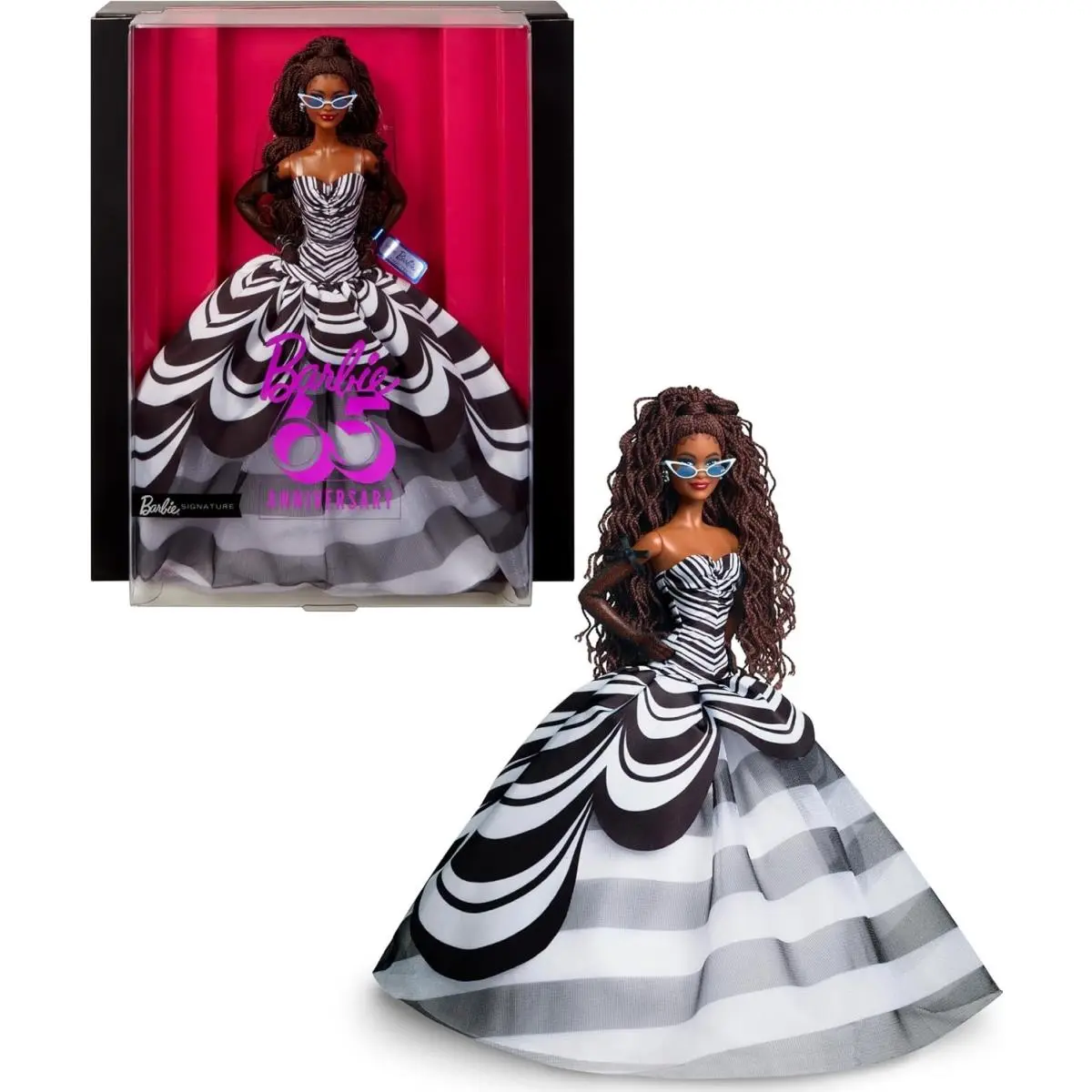 Barbie Signature 65th Anniversary Collectible Doll Brunette Brown Hair B W Dress