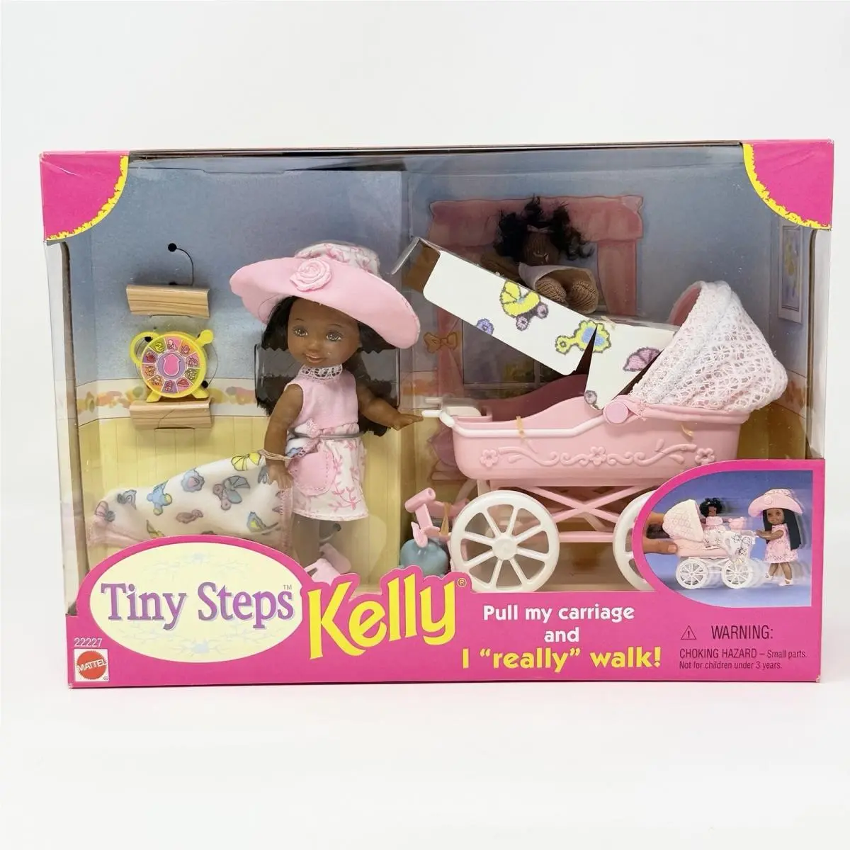Vintage Barbie Kelly Tiny Steps Playset Stroller Doll 1998 African American