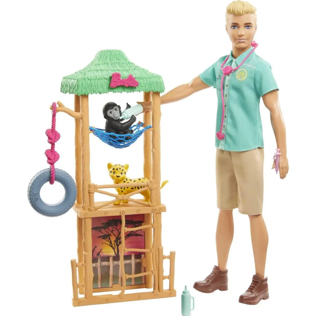 Barbie Careers Playset Wildlife Vet Ken Doll with 2 Animal Figures Care