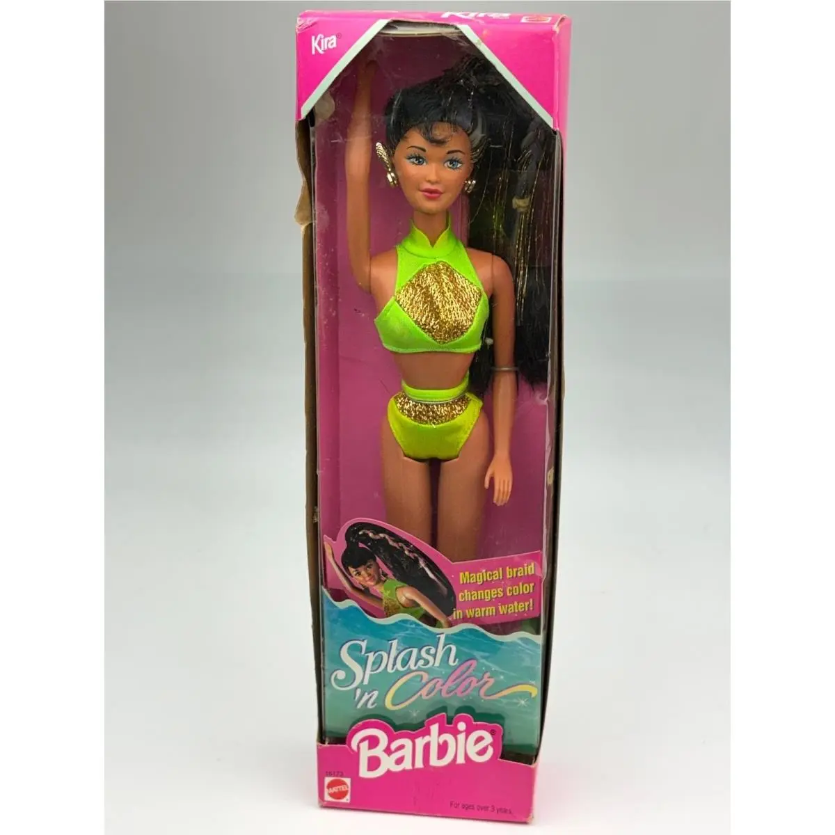 Nos 1996 Splash `n Color Kira Barbie Doll Long Black Hair 16173 Nrfb Mattel