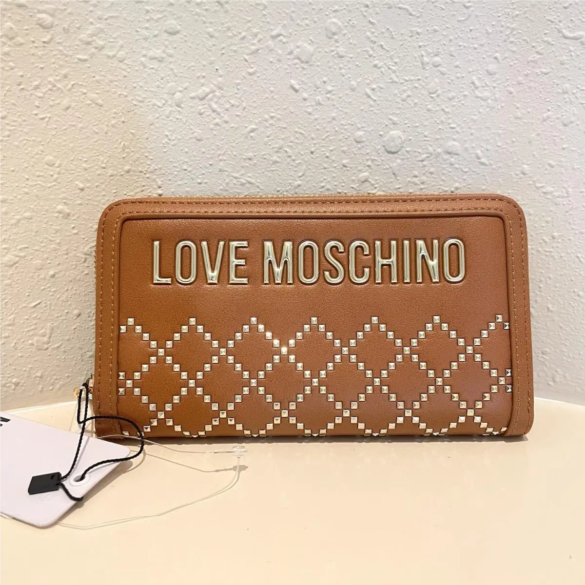 Love Moschino Tan Camel Gold Studded Women’s Wallet