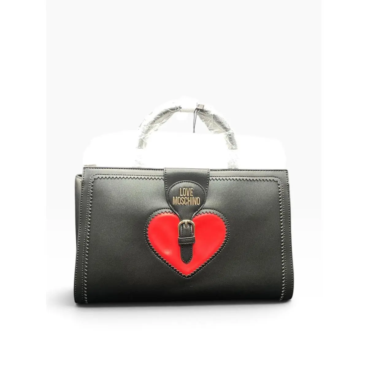 Love  Women Borsa Pu Nero Top Handle Satchel Bag Heart Buckle Black Red by Moschino