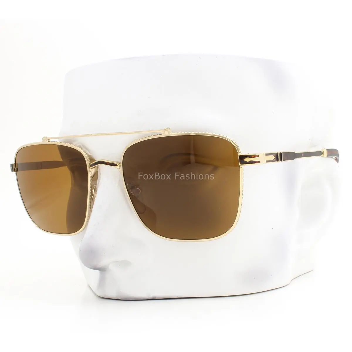 Sunglasses PO2487S 1109/33 Shiny Gold Metal Brown Tinted Glass with Case by Persol