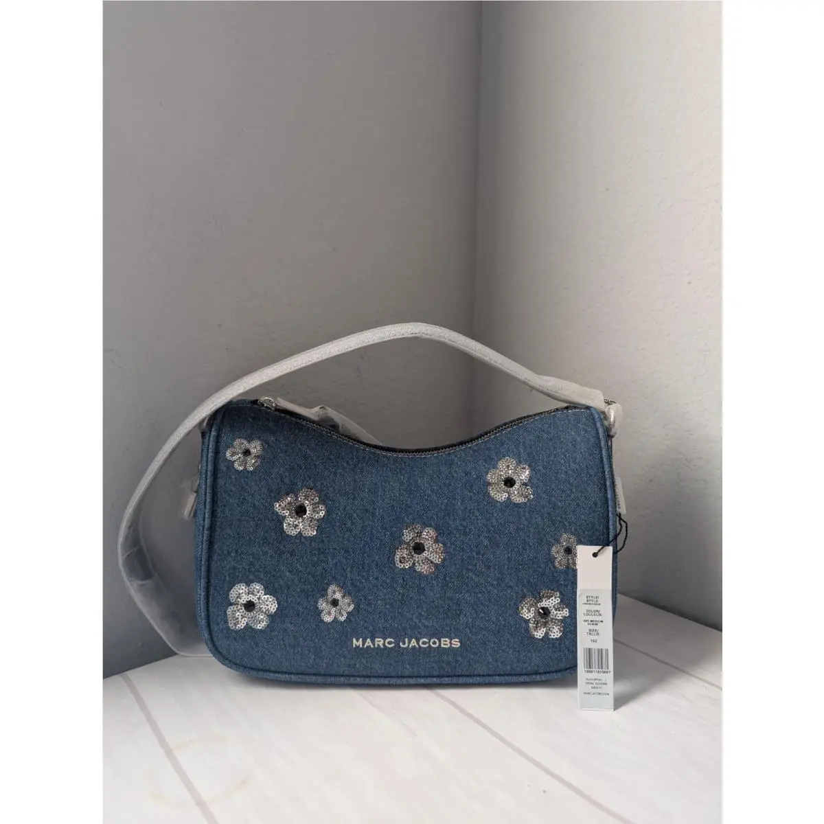 Marc Jacobs Denim Sequin Daisy Drifter Convertible Shoulder Bag