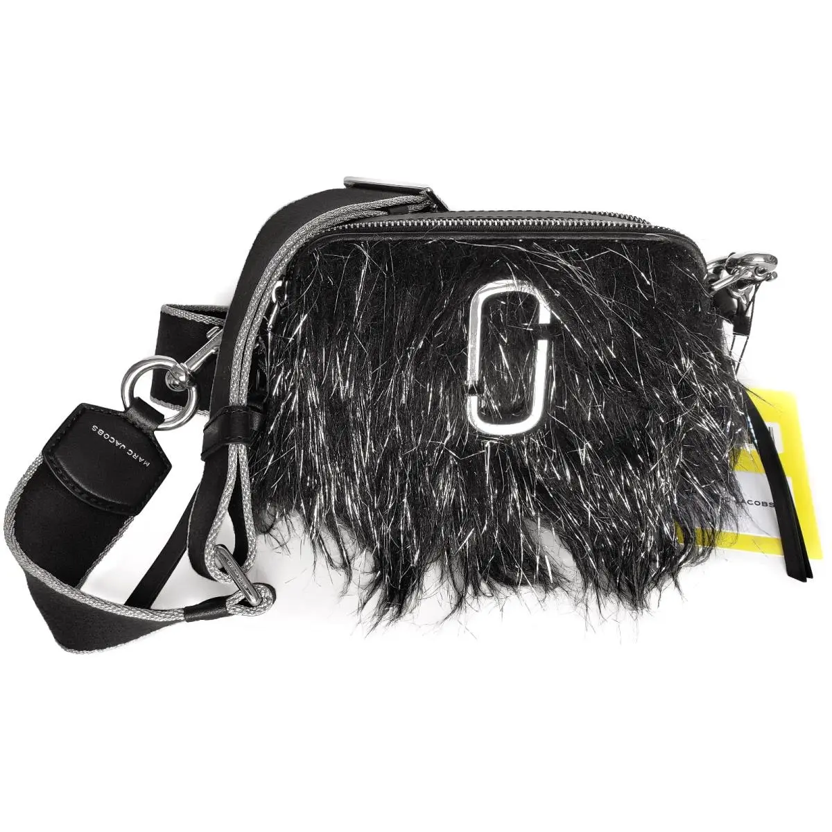 Marc Jacobs The Creature Snapshot Fur Crossbody Shoulder Bag Black Silver