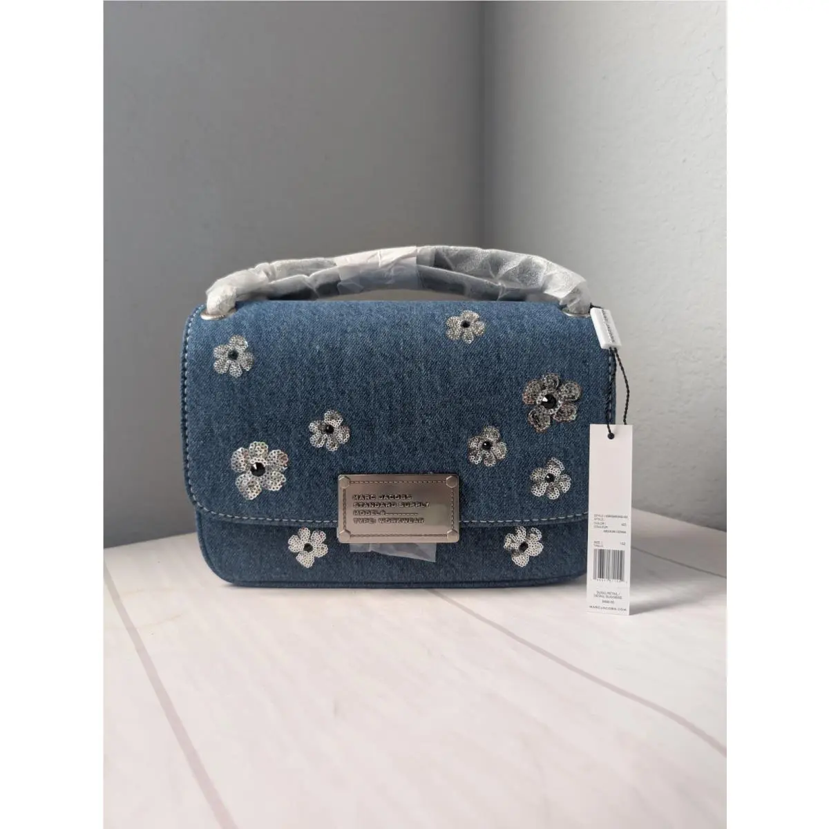Marc Jacobs Denim Sequin Daisy Medium Shoulder Bag