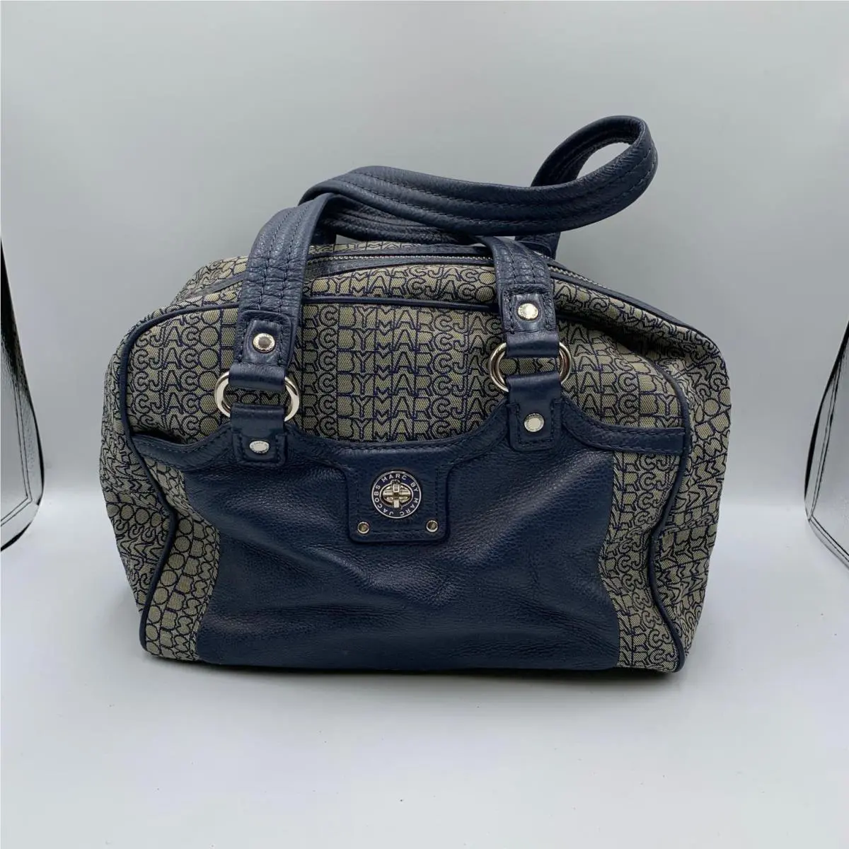 Marc by Marc Jacobs Satchel Bag Indigo Logo Canvas Leather Trim Shoulder Bag