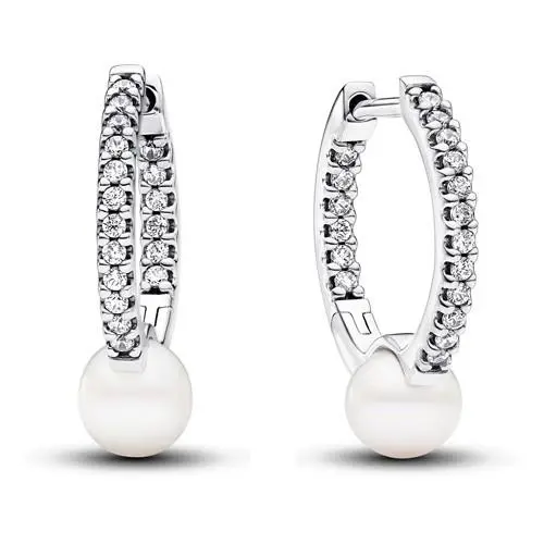 Treated Freshwater Cultured Pearl Pave Hoop Earrings 293171C01 by Pandora