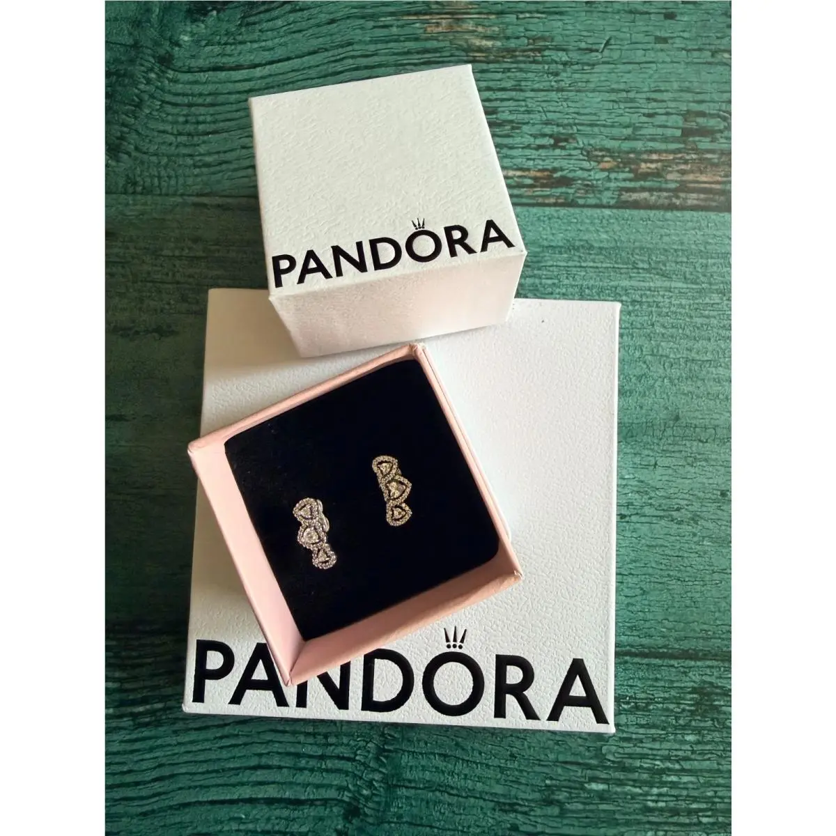 925 Pave Halo Heart Trilogy Earrings Stud 294411C01 by Pandora