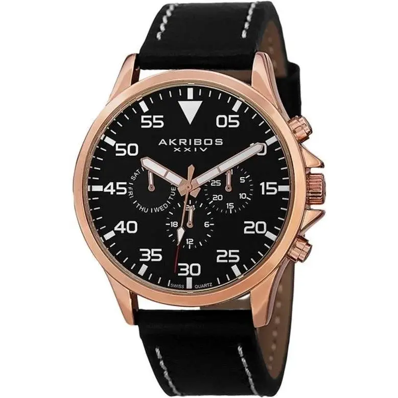 Akribos Xxiv AK773RGB Swiss Quartz Rose Gold Black Dial with White Mens Watch