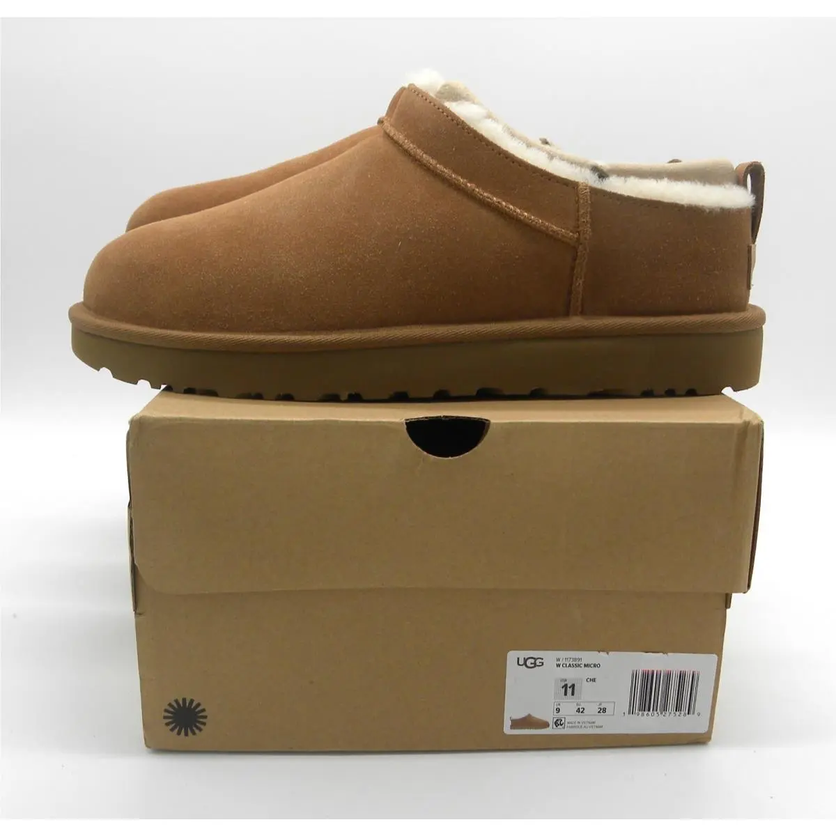Size 11 Ugg Classic Micro Suede Sheepskin Women`s Shoes Boots Chestnut 1173891