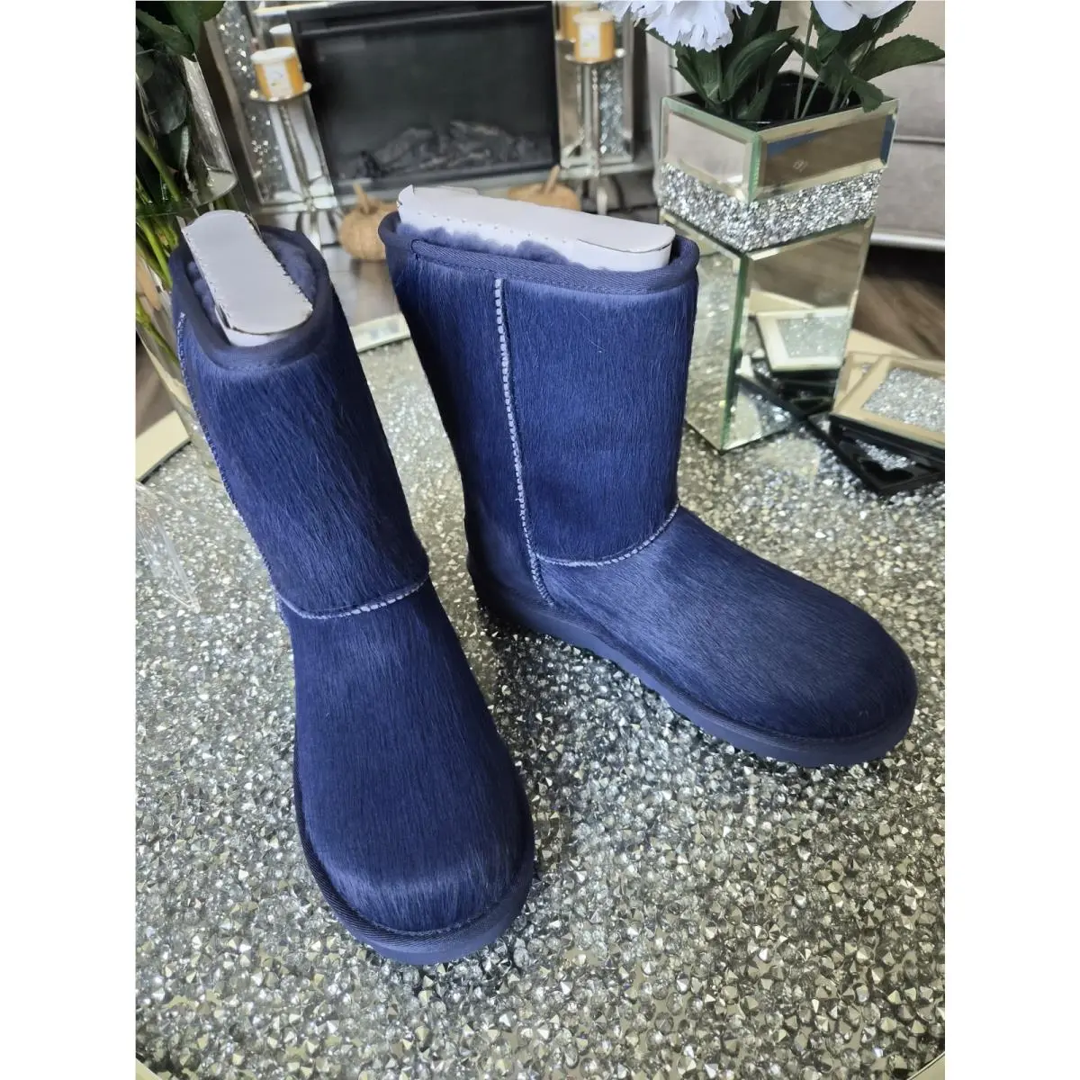 Ugg Classic Short Calf Hair Boots Women`s Size 8 Blue