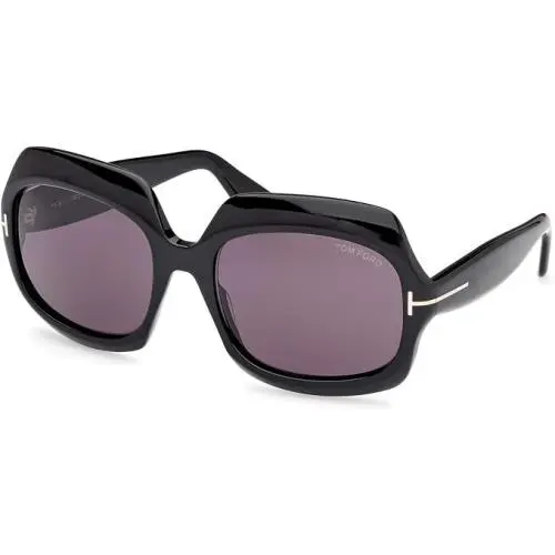 Sunglasses Soft Case- FT1155 Ren 01A - Shiny Black / Smoke Violet by Tom Ford