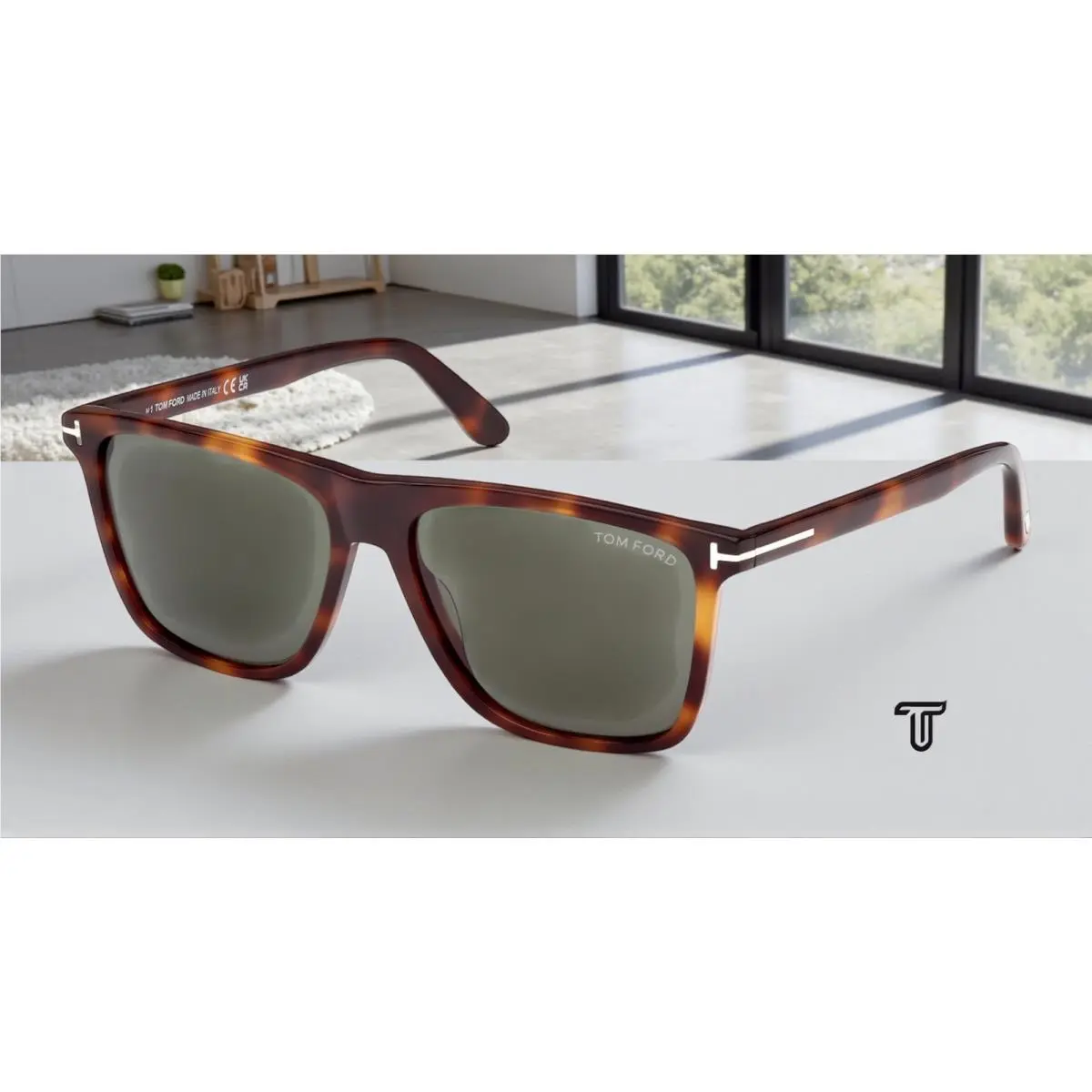 FT0832 53N Fletcher Acetate Blonde Havana Green 57 mm Men`s Sunglasses by Tom Ford