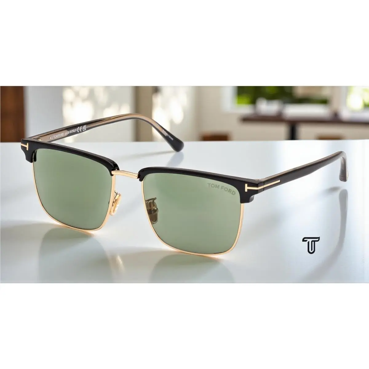 Hudson FT0997 H 01N Injected Shiny Black Green 55 mm Men`s Sunglasses by Tom Ford