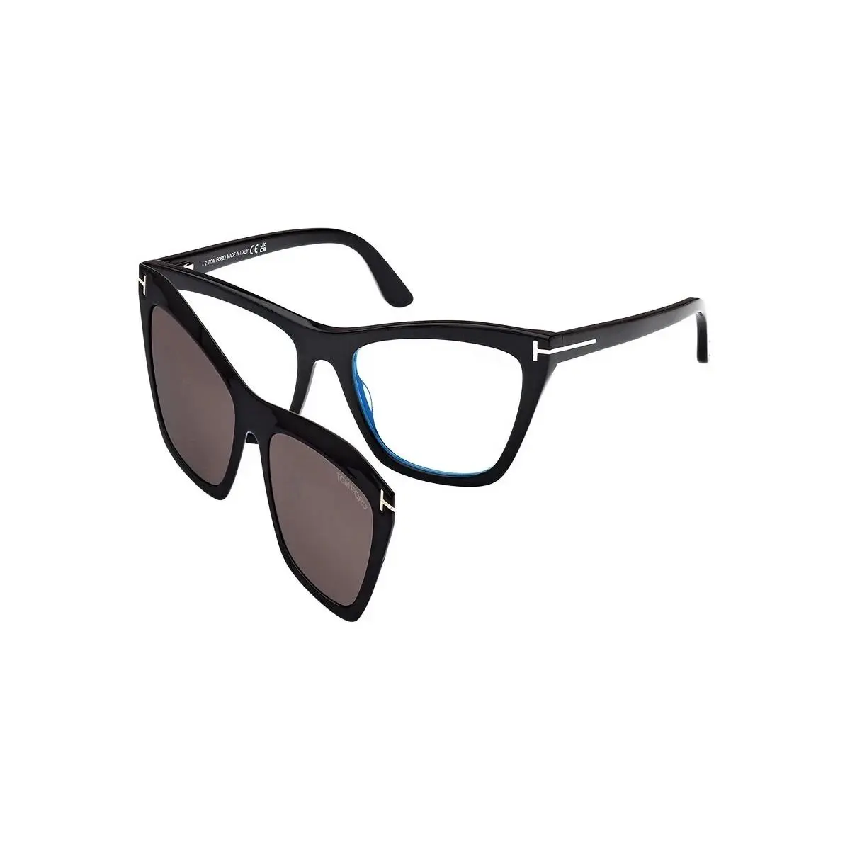 Tom Ford Eyeglasses w Clip On Sunglasses - FT5971B 001 - Shiny Black / Smoke - Frame: Dark Havana
