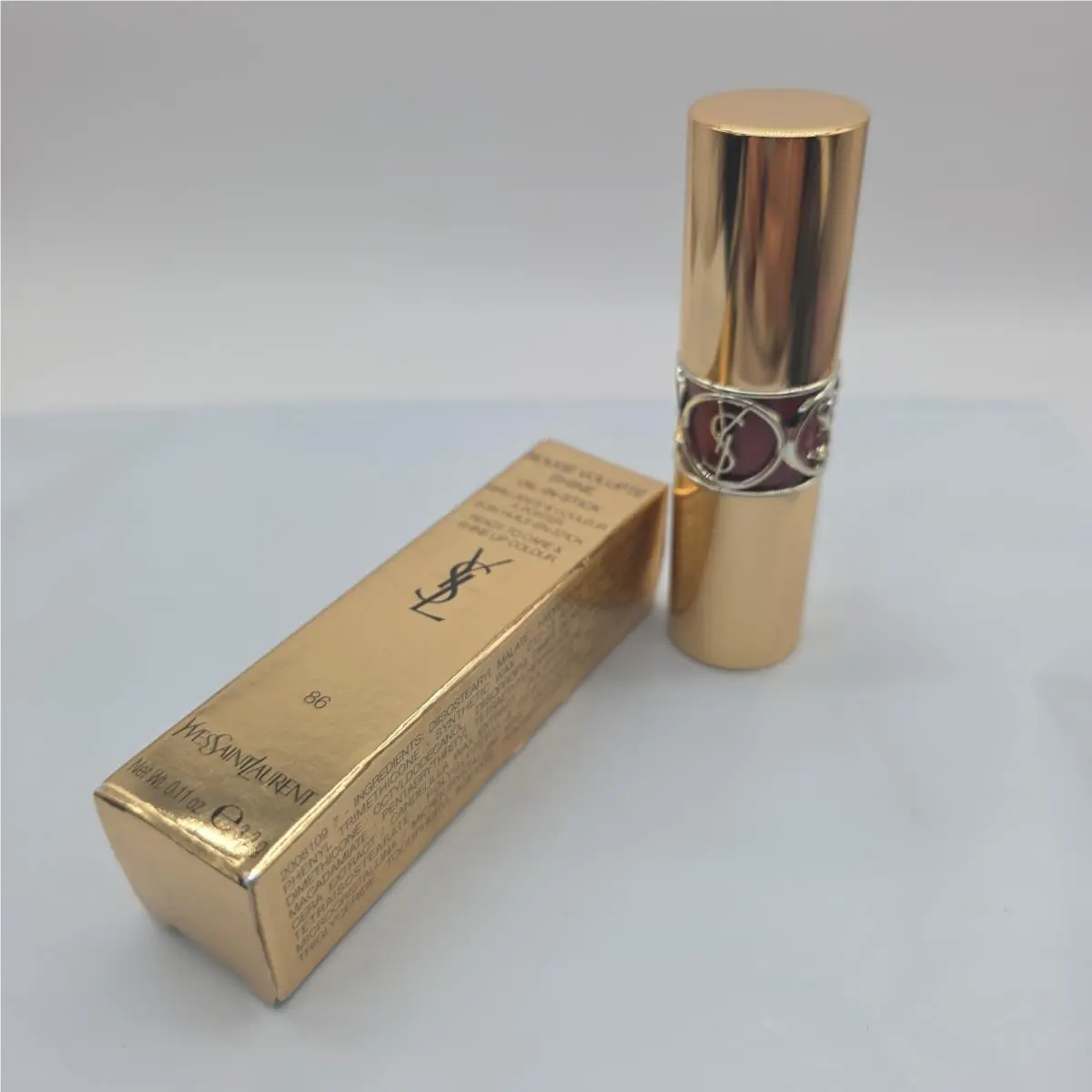 Ysl Yves Saint Laurent Mauve Cuir Rouge Volupte Shine Oil In Stick Lipstick 86