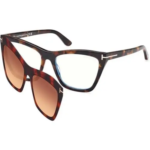 Tom Ford Eyeglasses w Clip On Sunglassses - FT5971B 052 - Havana/bronze Fade