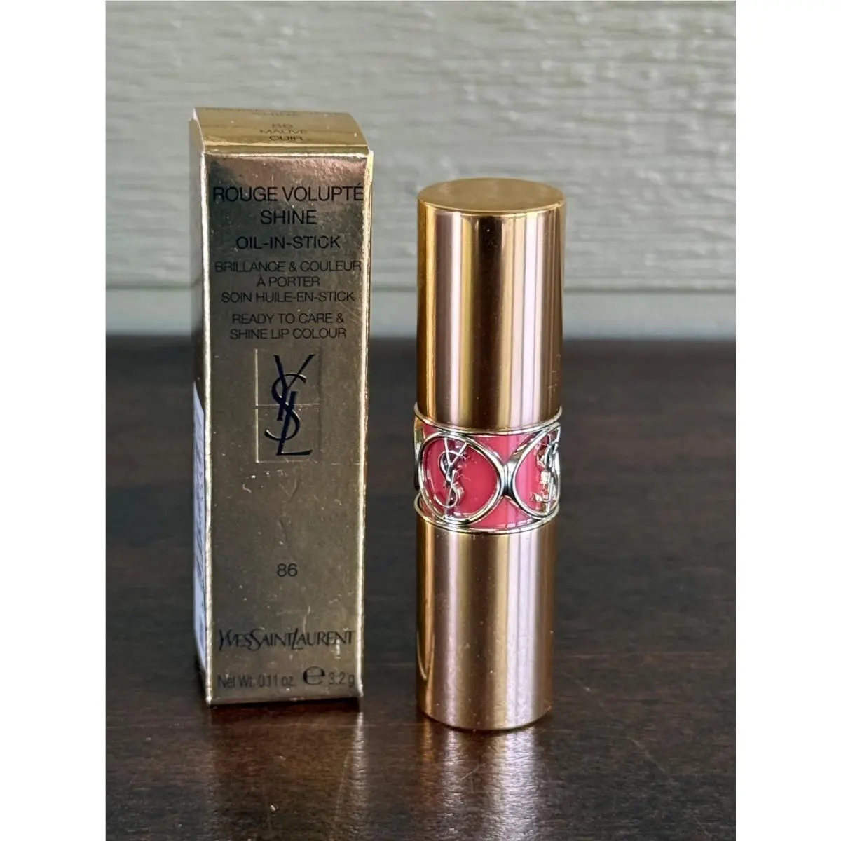 Ysl Yves Saint Laurent Mauve Cuir Rouge Volupte Shine Oil In Stick Lipstick 86