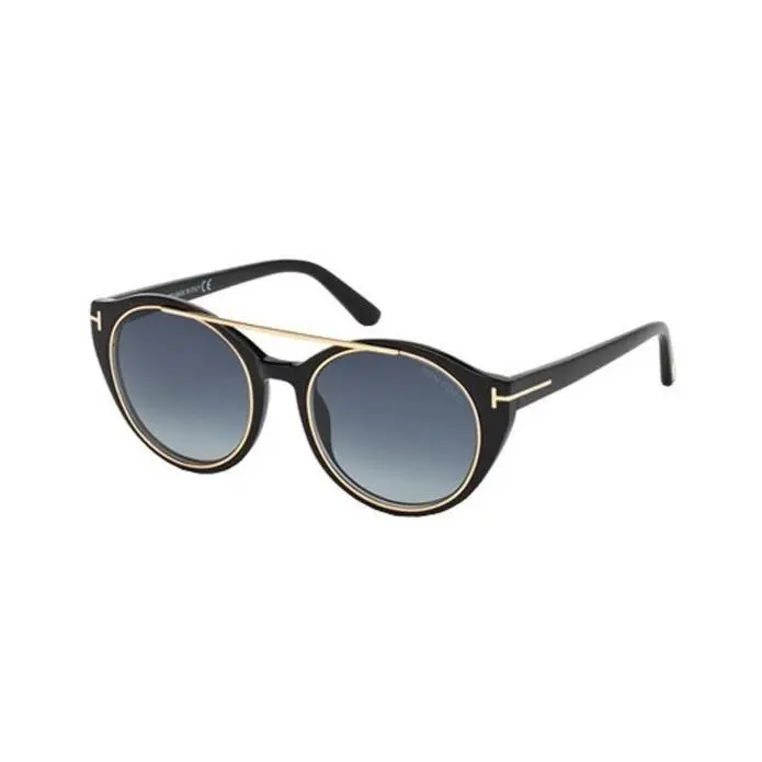 Tom Ford FT TF383 01W Round Shiny Black/gray Gradient 52 mm Sunglasses
