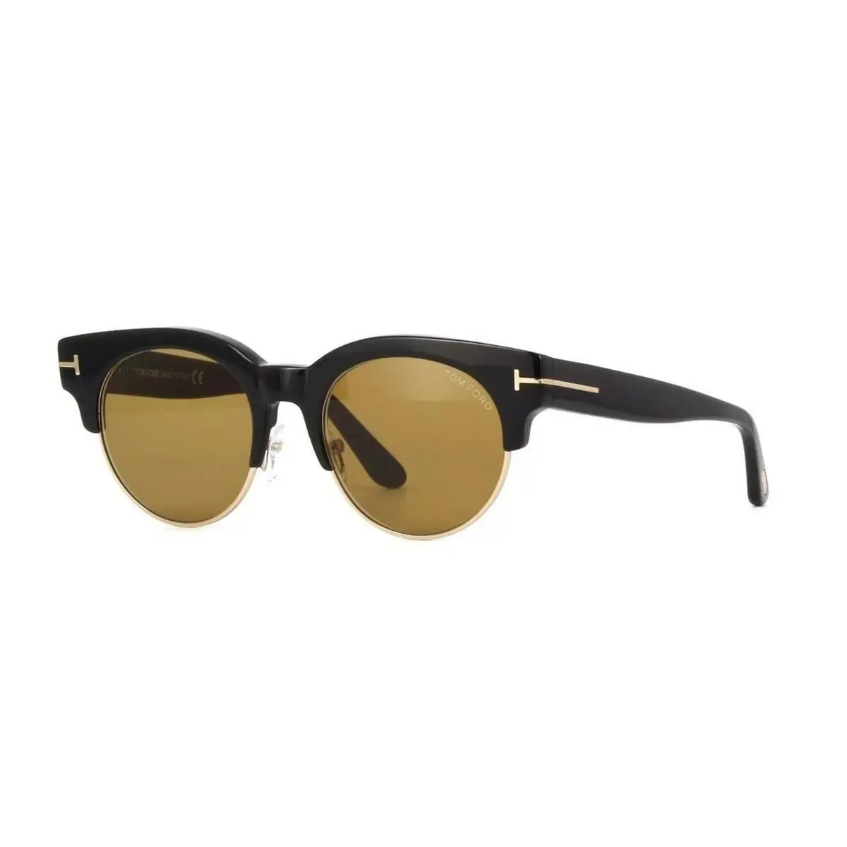Tom Ford FT TF598 01E Round Shiny Black/brown 52 mm Sunglasses
