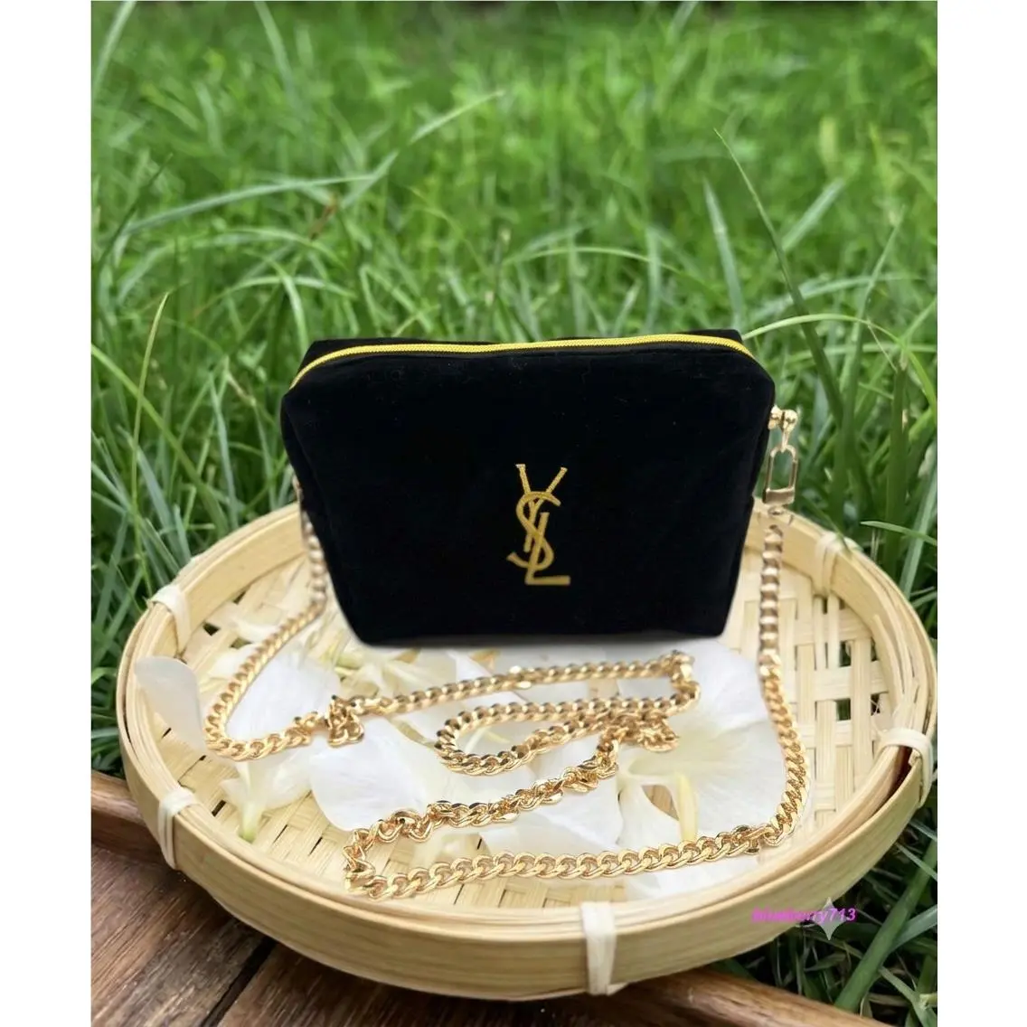 Yves Saint Laurent 9 Bags Set: Ysl + Gucci + Black Velvet Cosmetic Makeup Bag / Xbody