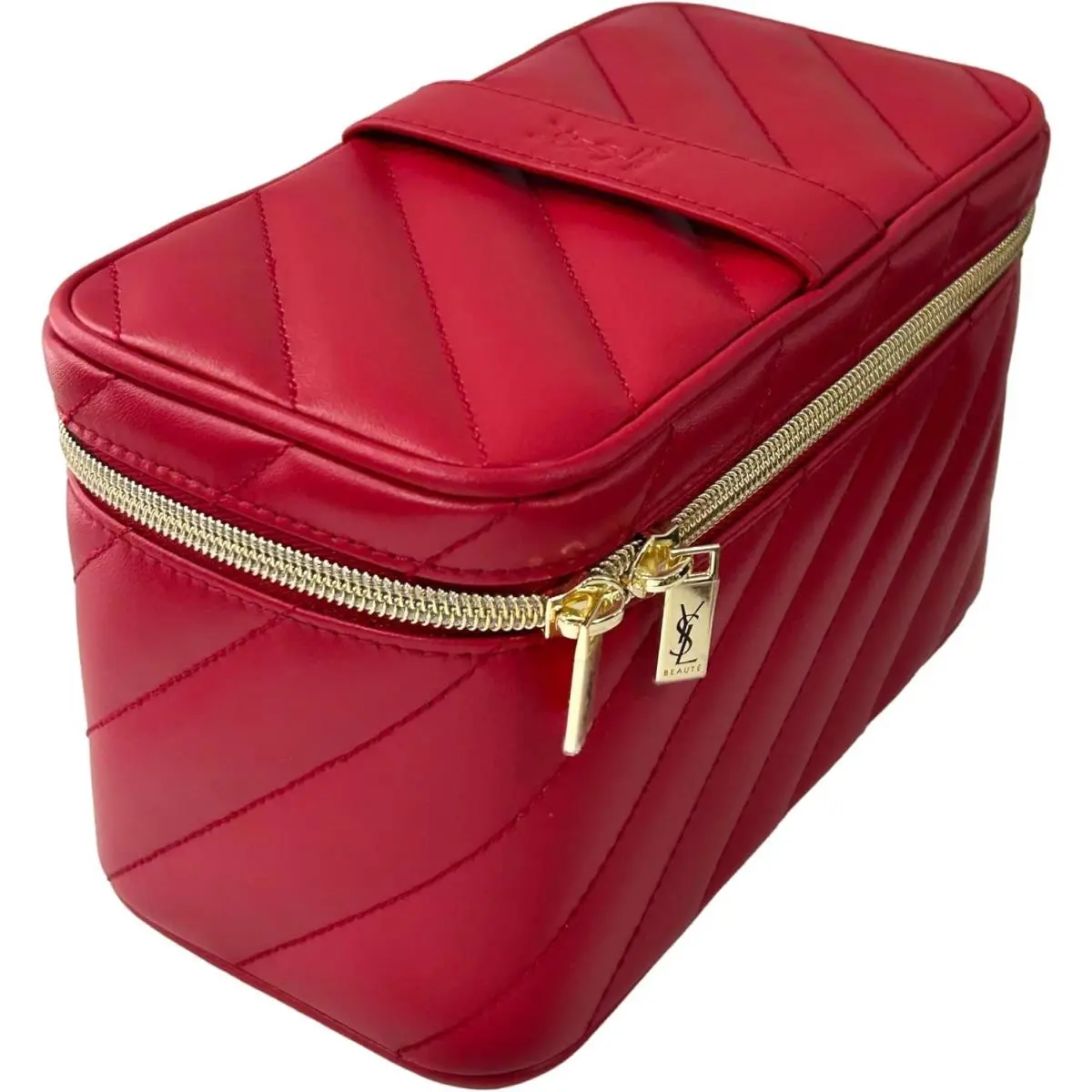 Ysl Cosmetic Red Quilted Vanity Pouch Makeup Bag by Yves Saint Laurent