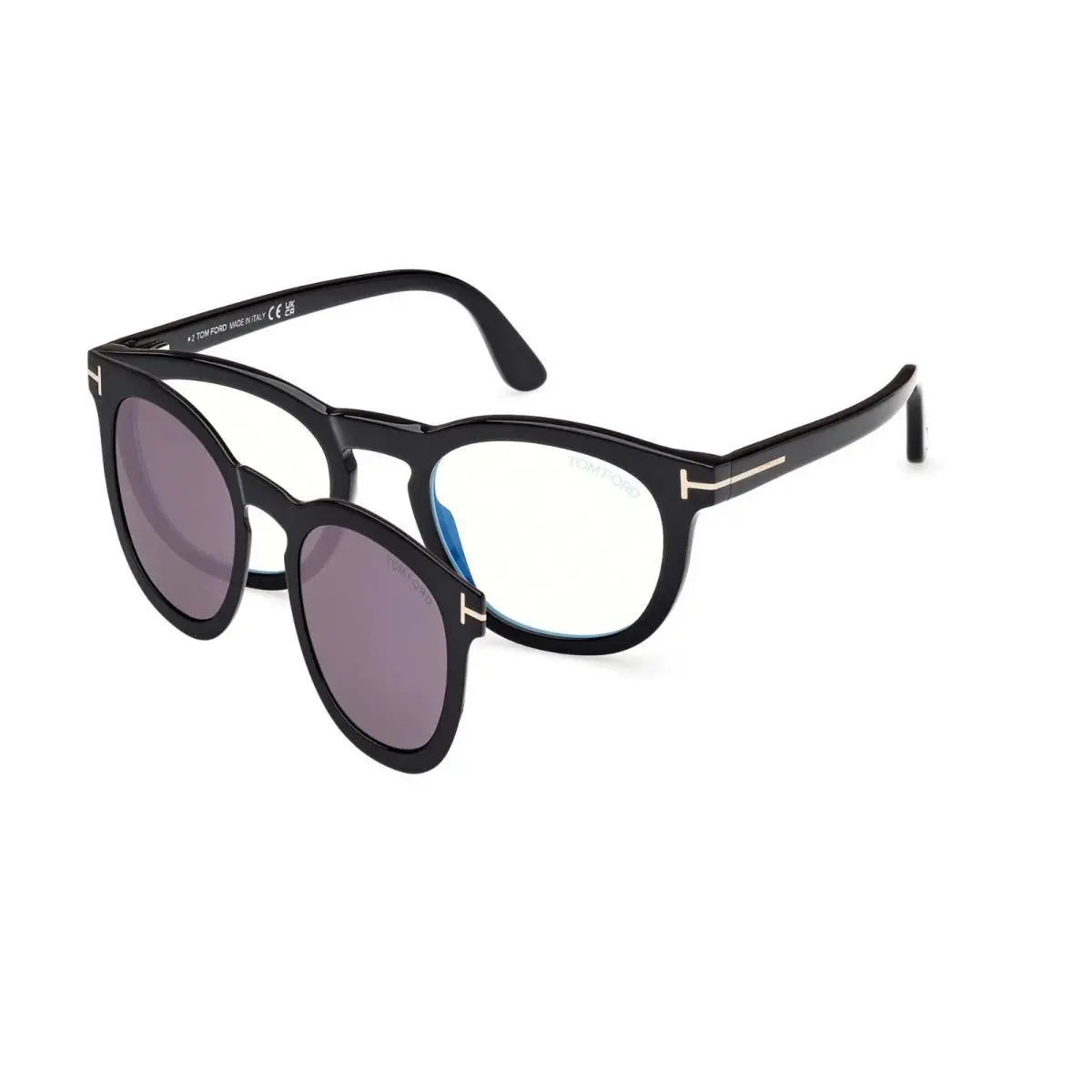 Tom Ford Eyeglasses w Clip On Sunglassses - FT5993-B 005 - Shiny Black 50mm