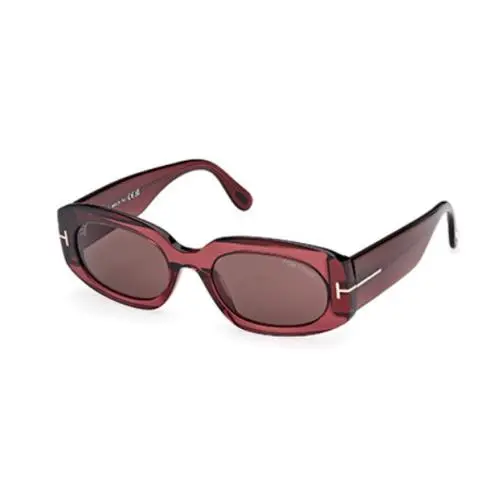 Tom Ford FT1187 Cielle 69E Shiny Bordeaux/ Brown Oval Women`s Sunglasses - Frame: Shiny Bordeaux, Lens: Brown