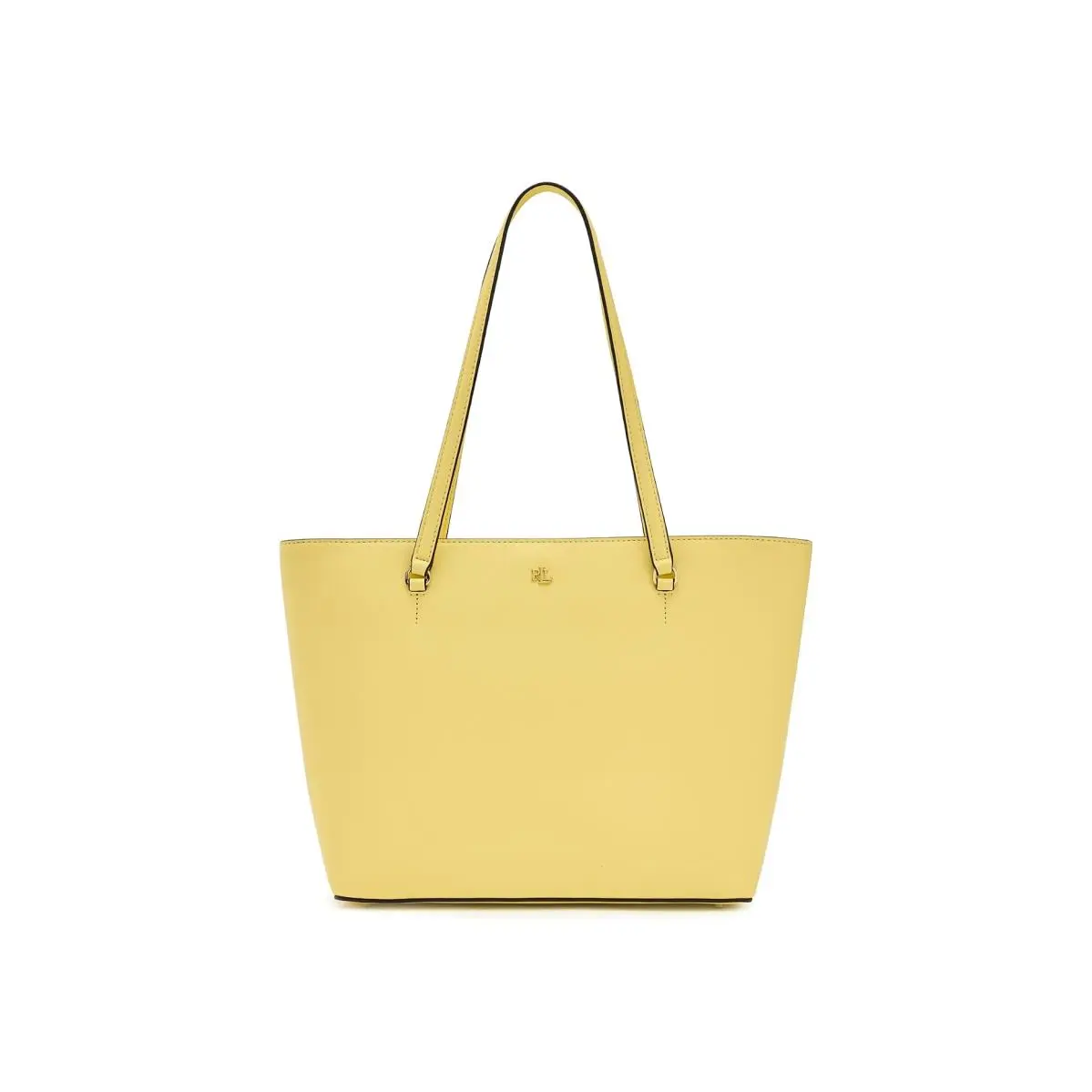Woman`s Bags Lauren  Crosshatch Leather Medium Karly Shopper Tote Lemon Sorbet by Ralph Lauren