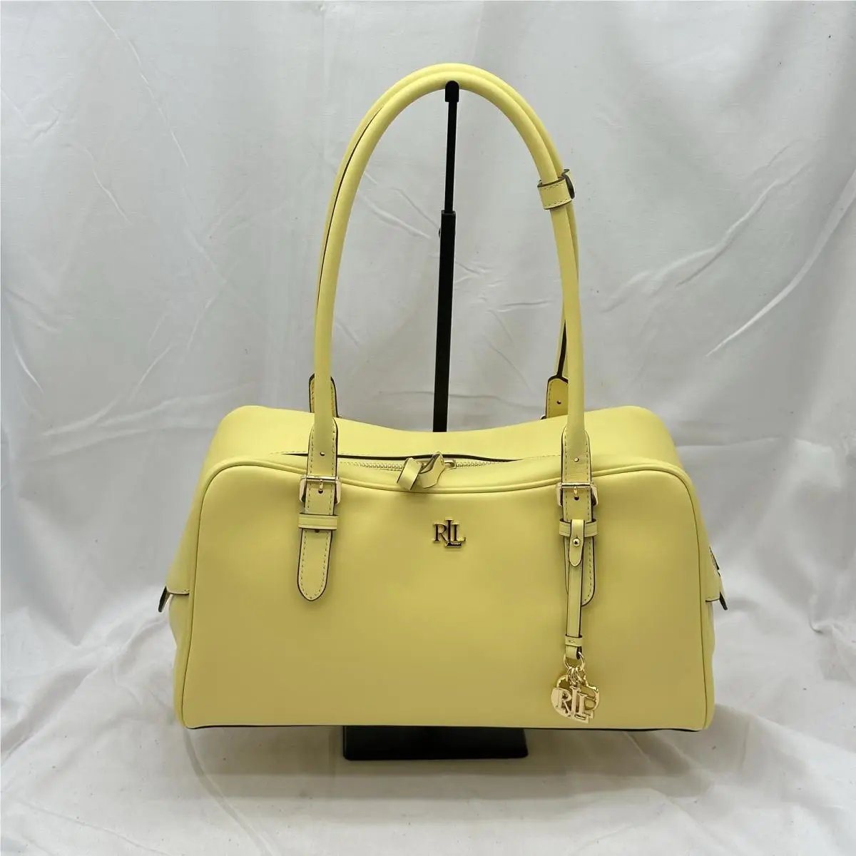 Ralph Lauren Womens Large Marcy Zip Satchel Bag Leather Lemon Sorbet