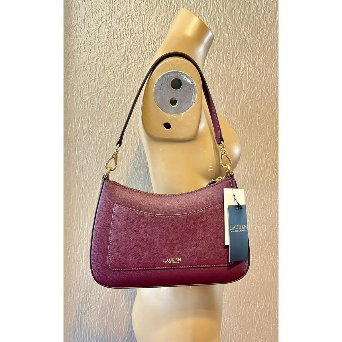 Lauren  Women`s Crosshatch Leather Medium Danni Bag Red Wine by Ralph Lauren