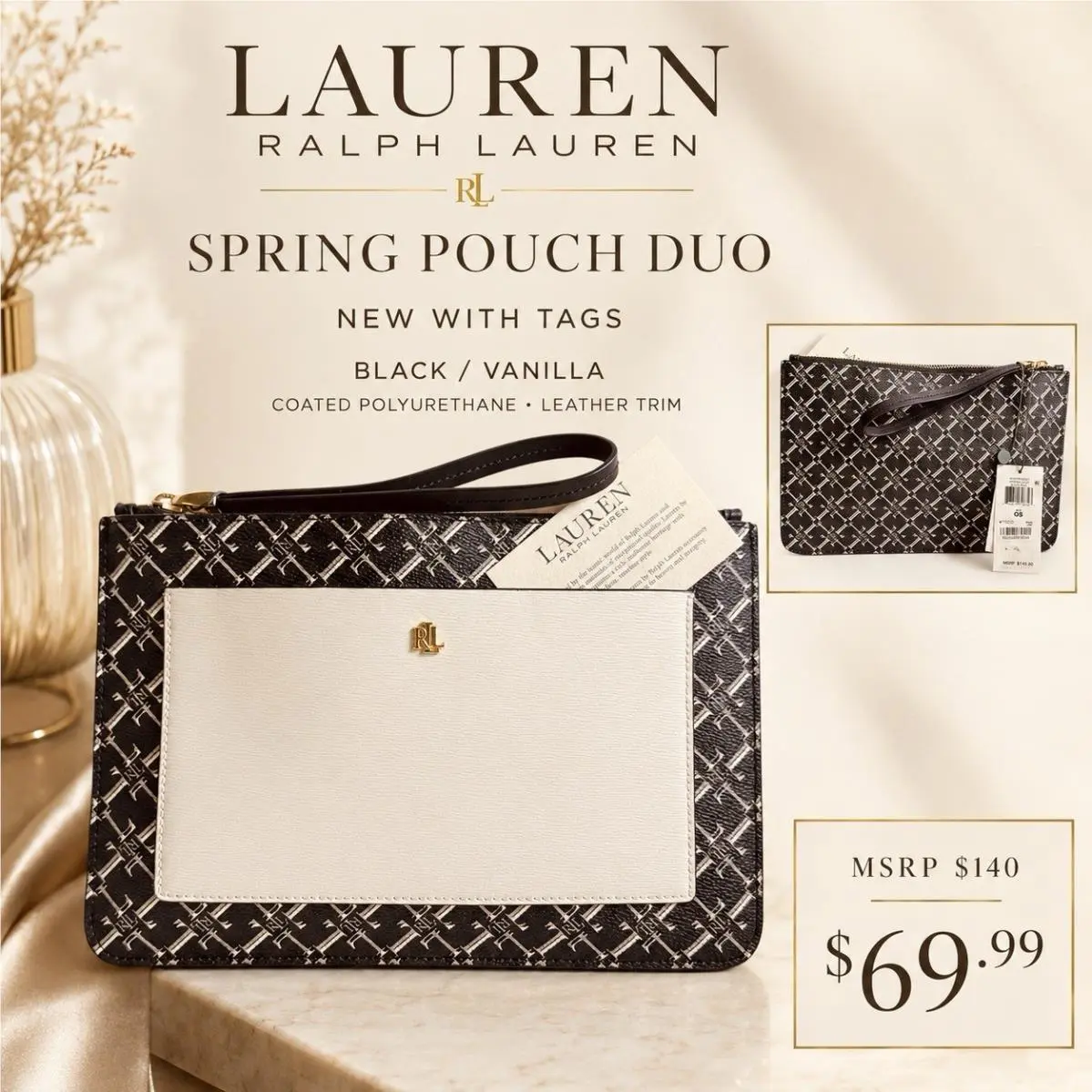 Lauren Ralph Lauren Spring Pouch Duo in The Elegant Black/vanilla Color