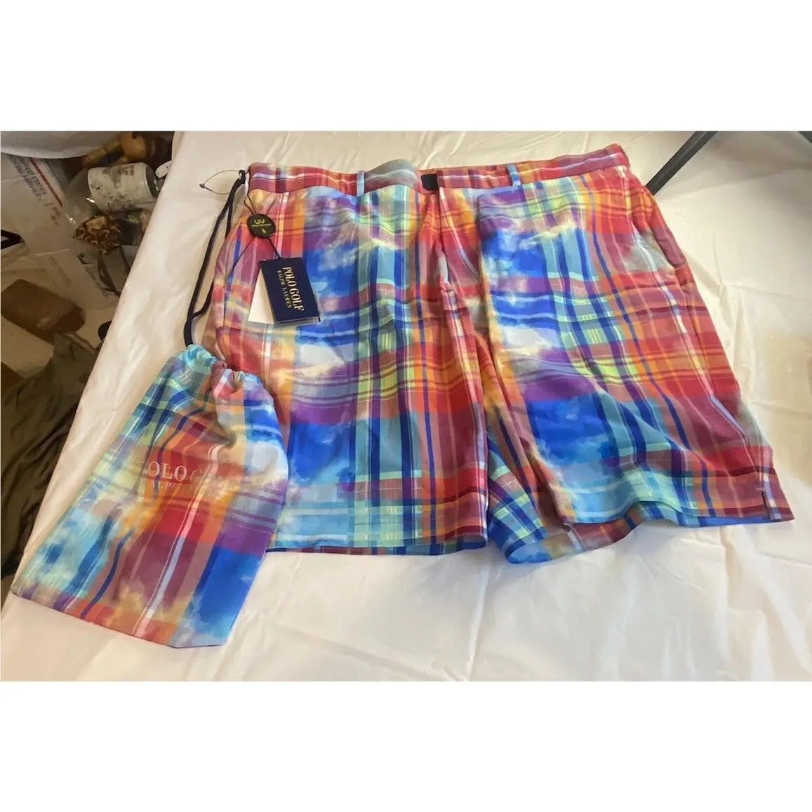 Men`s  Polo Lined Multicolored Golf Shorts with Bag - Size 34 by Ralph Lauren