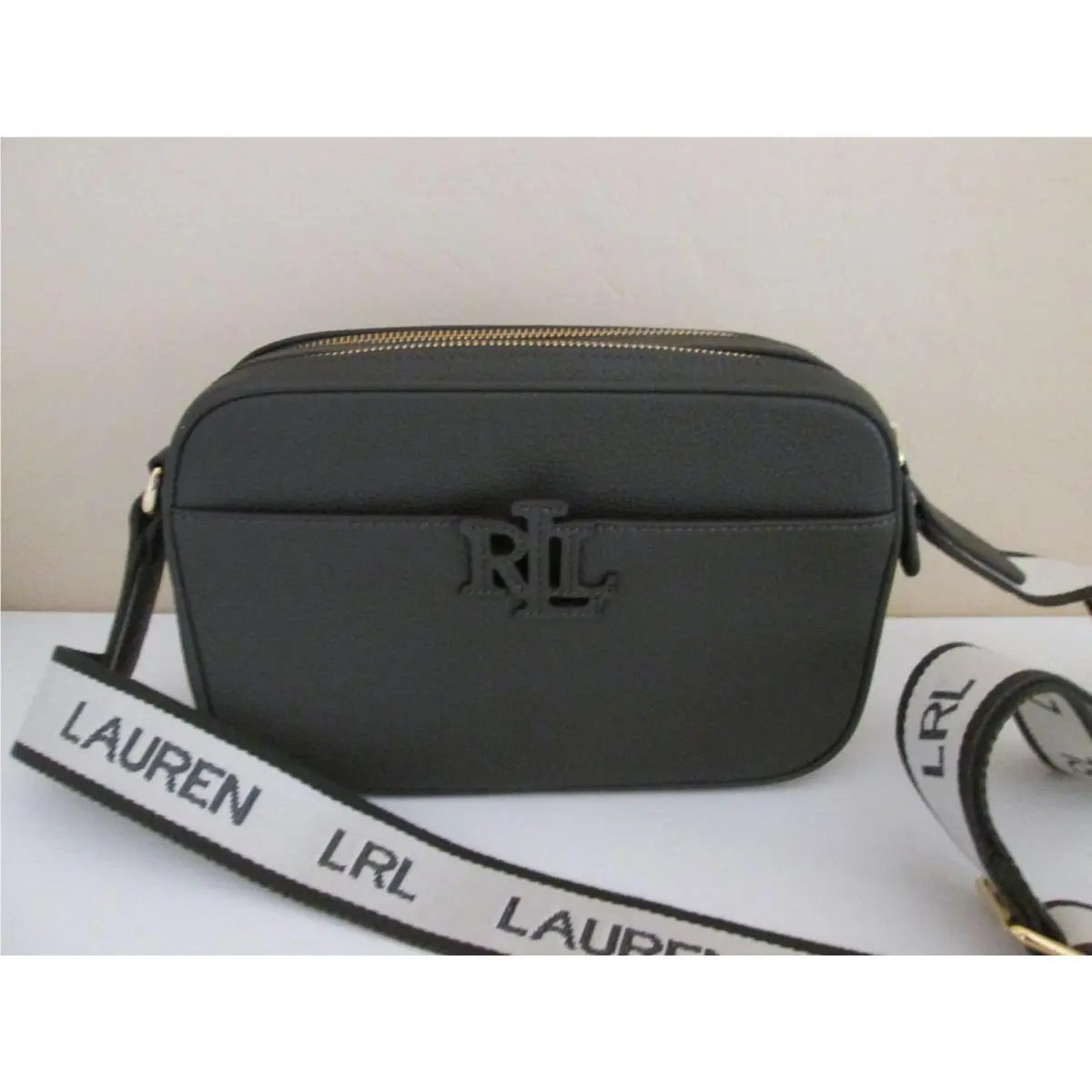 Lauren Ralph Lauren Shoulder Bag Leather with Logo Strap Olive Green