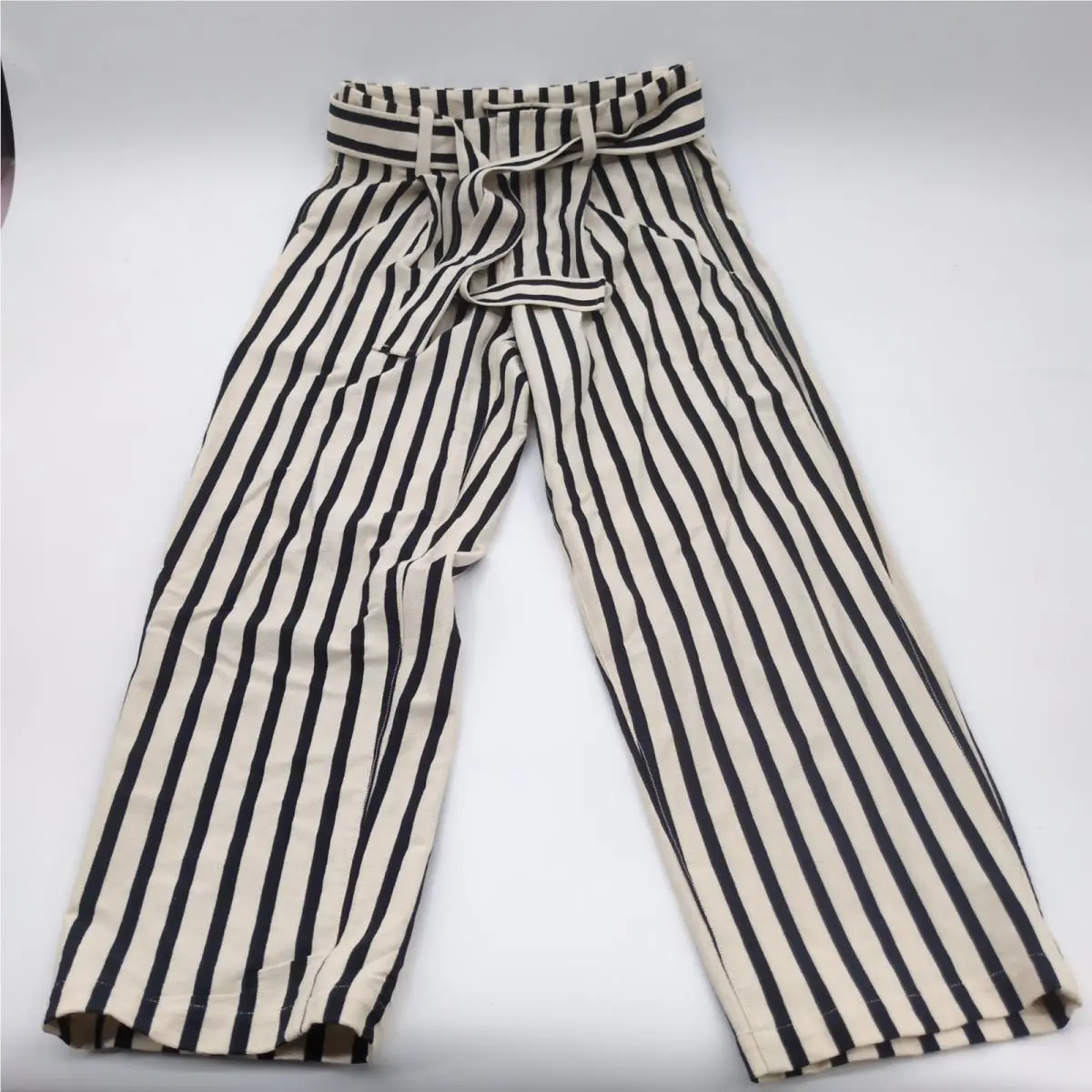 Polo  Striped Jacquard Linen Wide Leg Pants Navy Cream Size 6 by Ralph Lauren