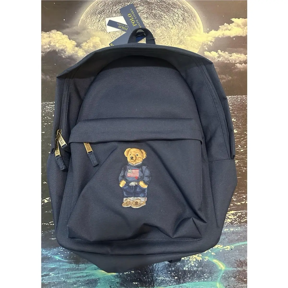 Polo  Navy Backpack Full Size Laptop Unisex Embroidered Bear School by Ralph Lauren