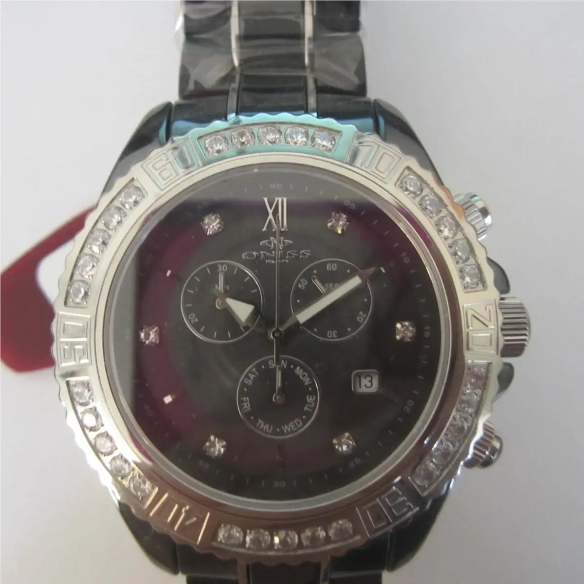 Oniss Sharp Men`s Watch Chrono All Black Ceramic Crystal Sapphire ON627-M Swiss