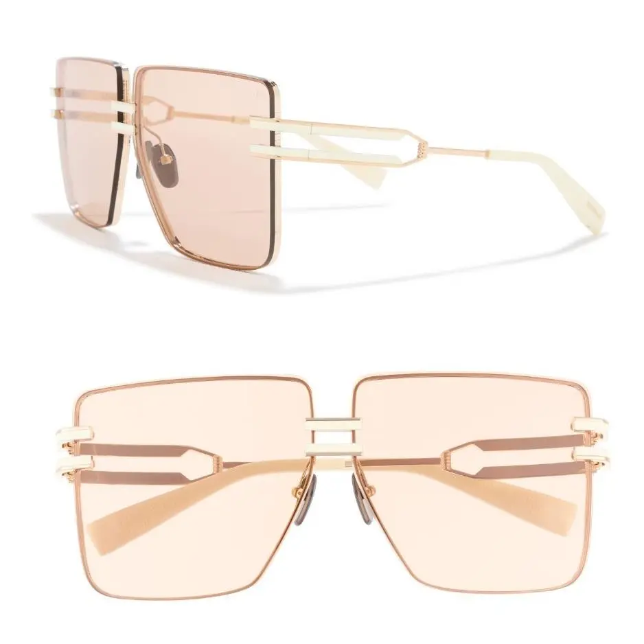Balmain Gendarme BPS-109C-66 Mens Womens 66mm Square Sunglasses Gold/brown Titan