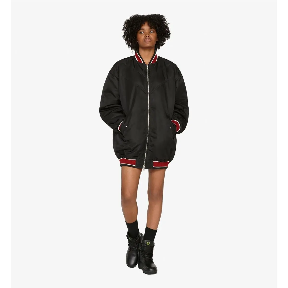 Mcm Unisex Women`s Black Resnick Oversize Bomber Parka Jacket MFC9ARA54BK